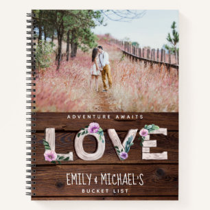 Newlyweds BUCKET LIST Photo Rustic Purple Floral Notebook