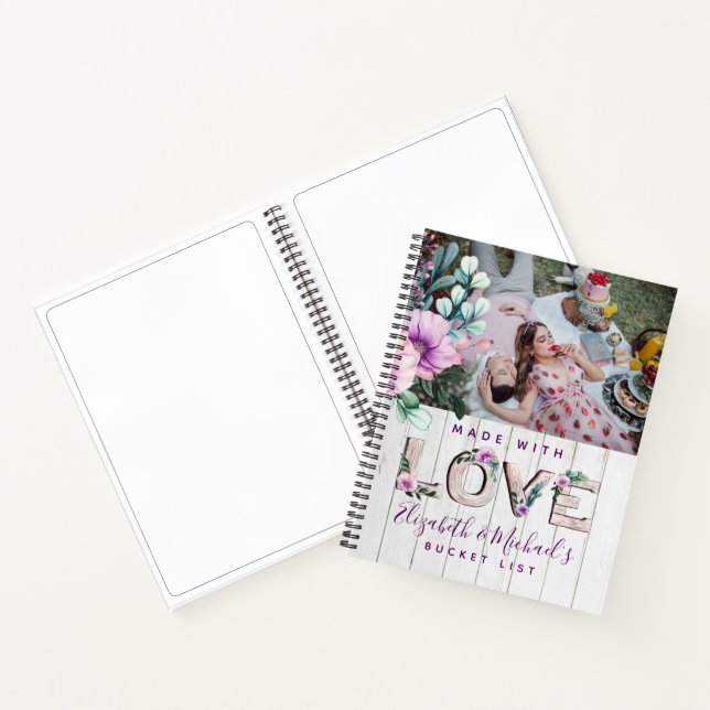 Newlyweds BUCKET LIST Photo Rustic Purple Floral Notebook (Inside)