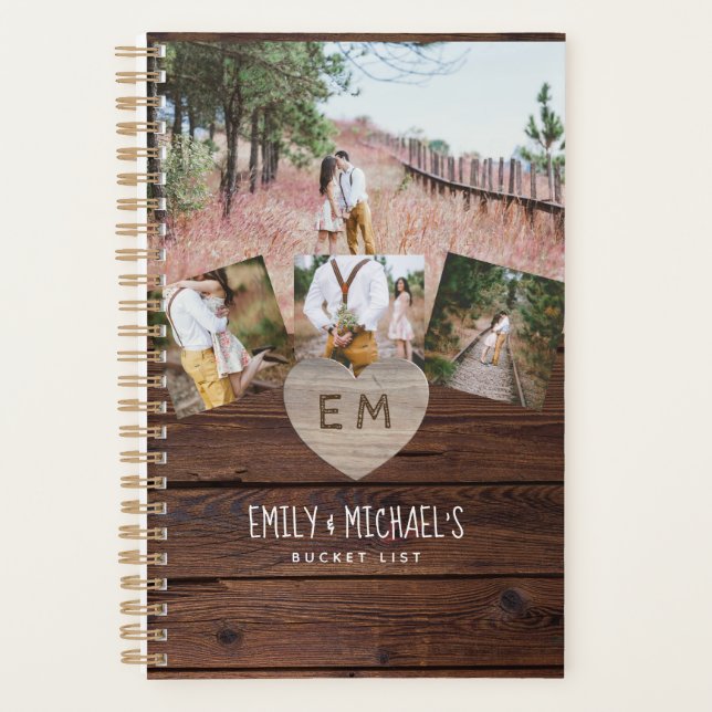 Newlyweds BUCKET LIST Photo Rustic Purple Floral Planner (Front)