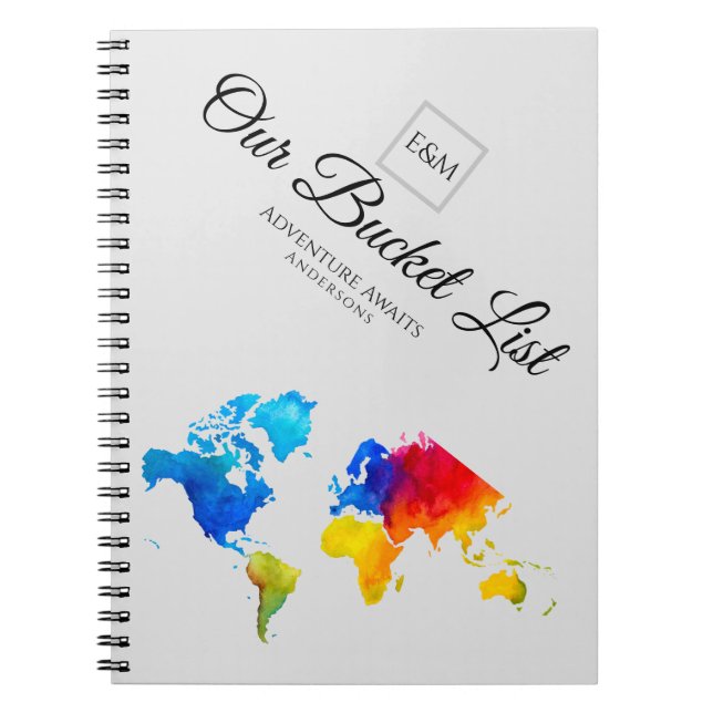Newlyweds BUCKET LIST World Travel Map Theme Notebook (Front)