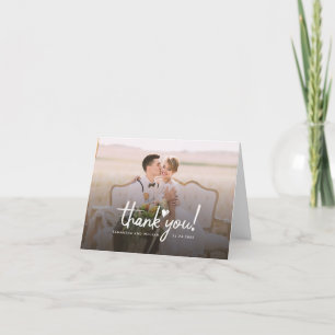 Newlyweds Couple Photo Wedding Hand-Lettered Thank You Card