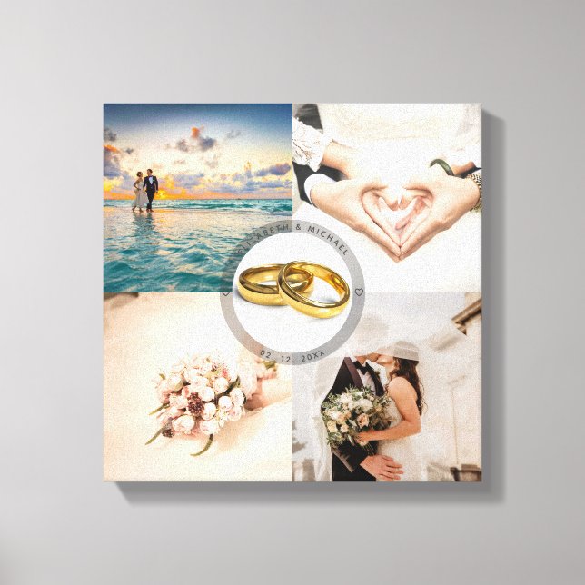 Newlyweds Couple Wedding Anniversary Photo Collage Canvas Print (Front)