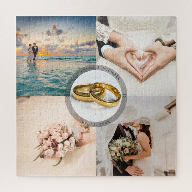 Newlyweds Couple Wedding Anniversary Photo Collage Jigsaw Puzzle (Vertical)