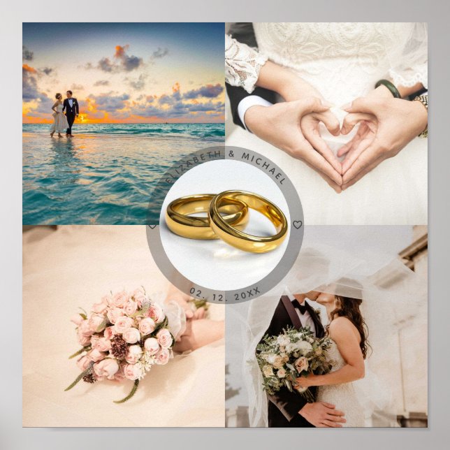 Newlyweds Couple Wedding Anniversary Photo Collage Poster (Front)