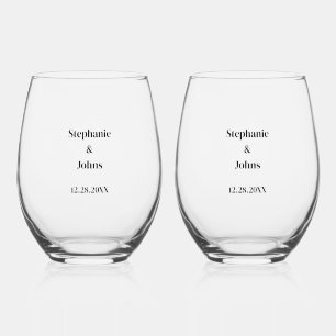Newlyweds Custom Name Simple Minimal Wedding Favou Stemless Wine Glass