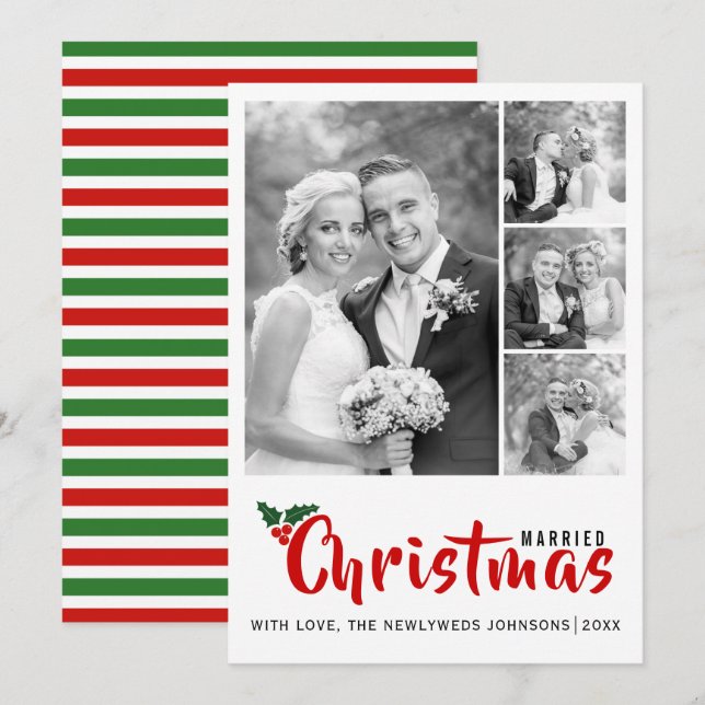 Newlyweds first Christmas collage 4 photo card (Front/Back)