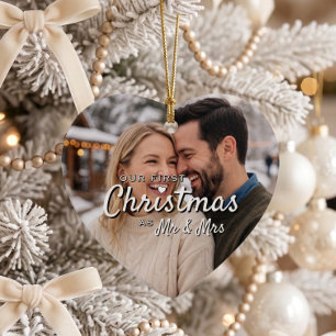 Newlyweds First Christmas Custom Heart Keepsake  Ceramic Tree Decoration