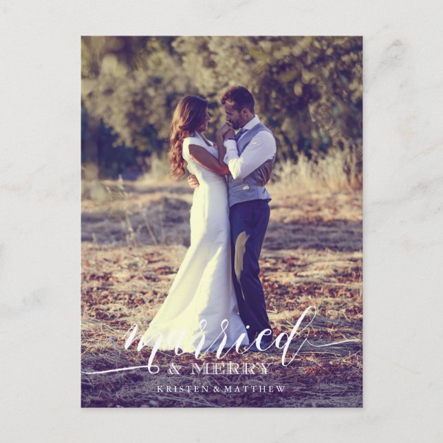 Newlyweds First Christmas Full Bleed Photo Postcard (Front)