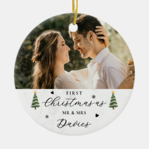 Newlyweds First Christmas Married Mr and Mrs Ceramic Tree Decoration