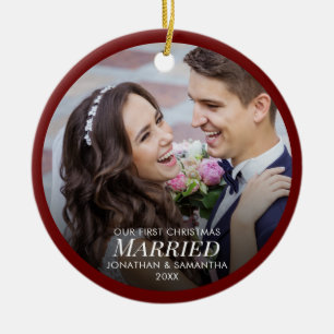 Newlyweds First Christmas Married Photo Ceramic Tree Decoration