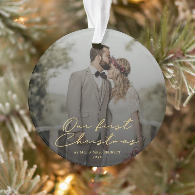 Newlyweds First Christmas Mr & Mrs Photo Ornament (Tree)