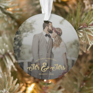 Newlyweds First Christmas Mr & Mrs Photo Ornament