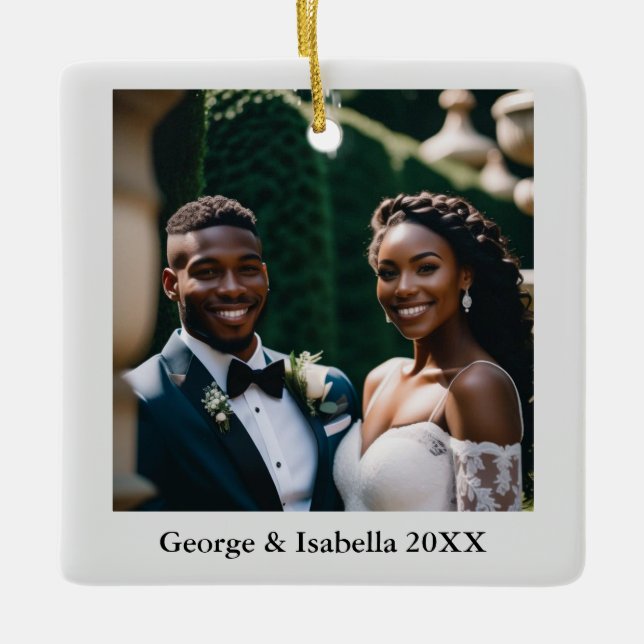 Newlyweds First Christmas Personalised Name Photo  Ceramic Ornament (Front)