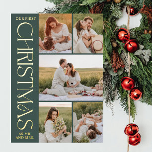 Newlyweds First Christmas Photo Collage Arch Foil Holiday Card