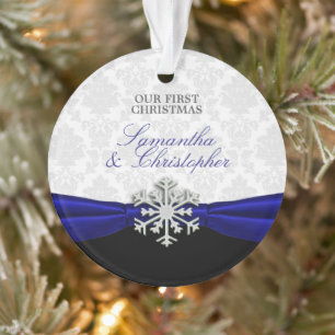Newlywed's First Christmas Royal Blue Ribbon Ornament