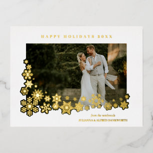 Newlyweds First Christmas Snowflakes Frame Photo Foil Holiday Postcard