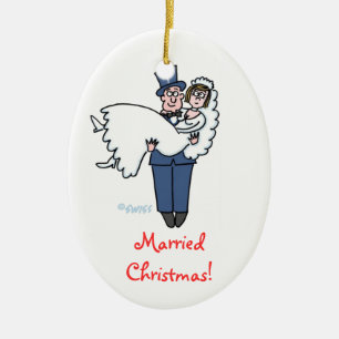Newlyweds First Christmas Together Bride and Groom Ceramic Tree Decoration