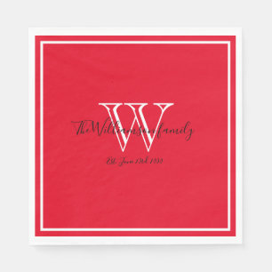 Newlyweds Gift Monogram Name Script Red Paper Napkin