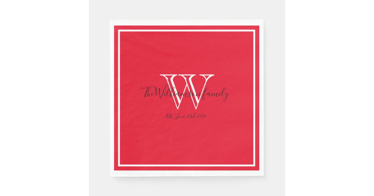 Newlyweds Gift Monogram Name Script Red Paper Napkin Zazzle