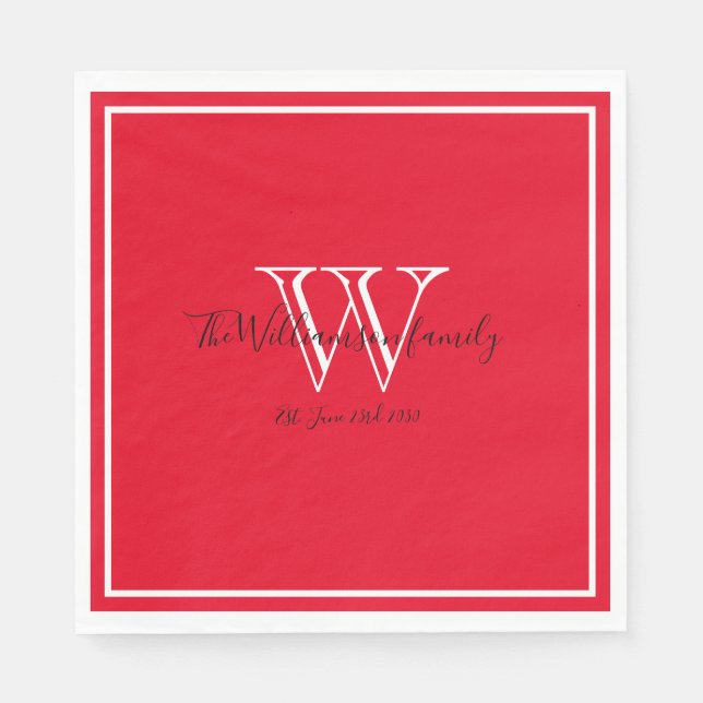  Newlyweds Gift Monogram Name Script Red Paper Napkin (Front)