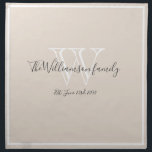 Newlyweds Gift Monogram Script Modern Stylish Chic Napkin<br><div class="desc">Wedding Party Gifts Newlyweds Gift Monogram And Family Name Script Modern Stylish Chic Cloth Napkin. Personalised white, grey monogram design with newlywed bride and groom's last name and date established on a rich cream background. A unique gift for newlyweds. Lovely for their new life together. Also a beautiful housewarming gift....</div>