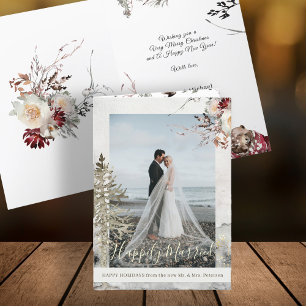 Newlyweds Happily Married Christmas holidays photo Holiday Card