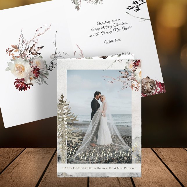 Newlyweds Happily Married Christmas holidays photo Holiday Card (Creator Uploaded)