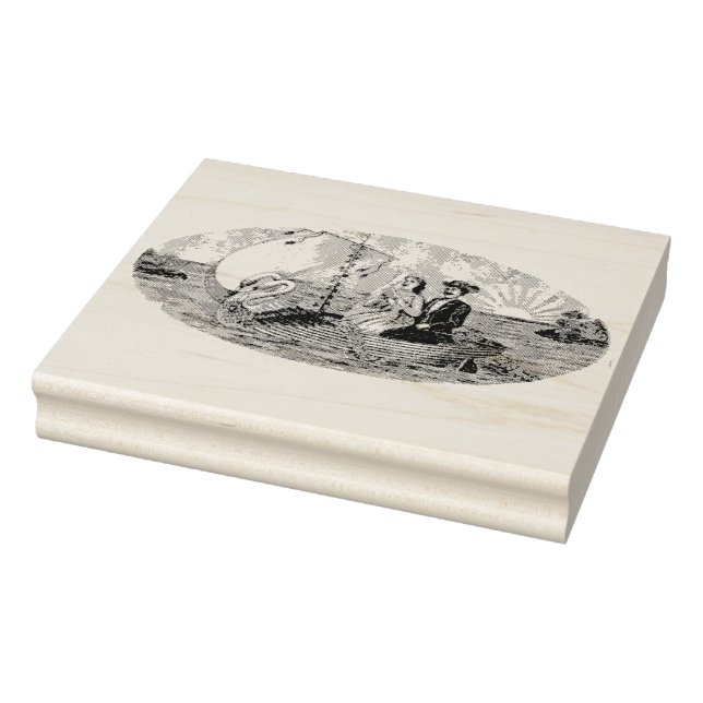 Newlyweds in Swan Boat Vintage Rubber Art Stamp (Stamp)