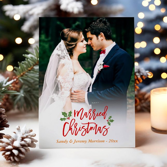 Newlyweds Just Married First Christmas Photo Holiday Card (Creator Uploaded)