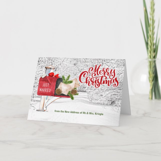 Newlyweds Just Married New Address Christmas Holiday Card (Front)