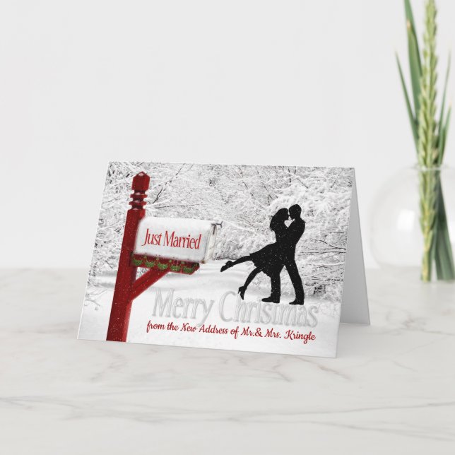 Newlyweds Just Married New Address Christmas Holiday Card (Front)