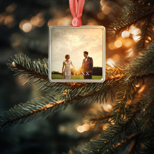 Newlyweds Just Married Ornament with Wedding Date