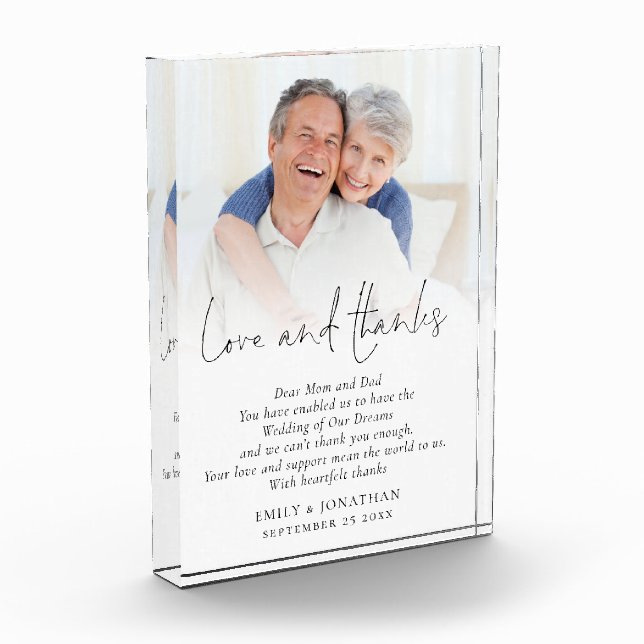 Newlyweds Love and Thanks Parents Wedding Photo Block (Left)