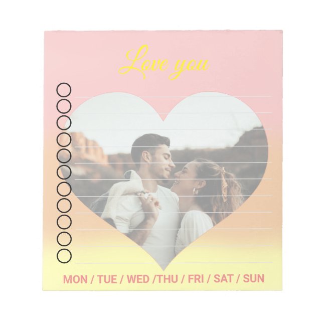 Newlyweds Love & Care Heart Shape Photo Notepad (Front)