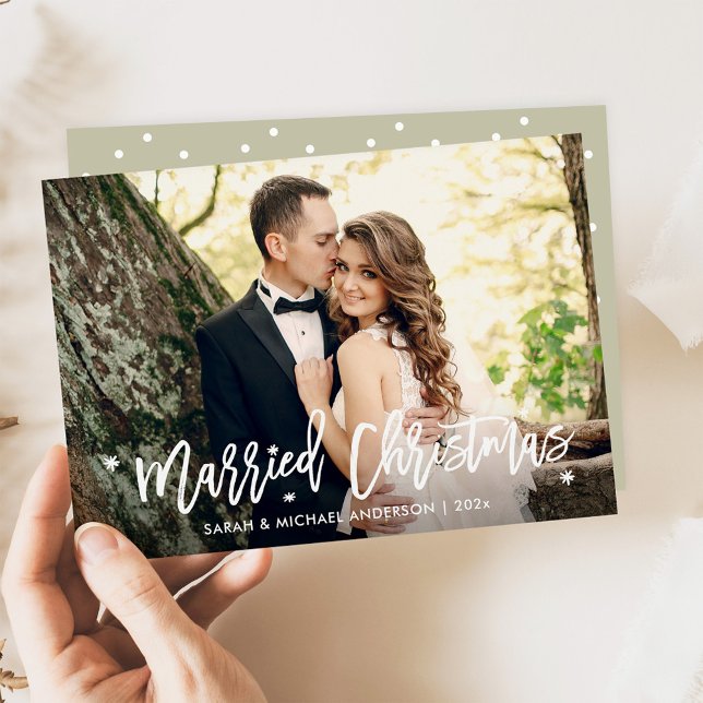 Newlyweds Married Christmas Overlay Script Photo Holiday Card (Creator Uploaded)