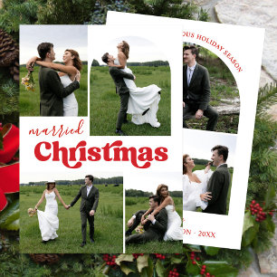 Newlyweds Married Christmas Photo Collage Arch Holiday Card