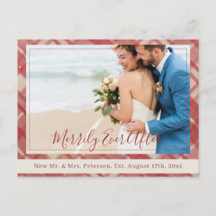 Newlyweds Merrily Ever After red Christmas photo Holiday Postcard