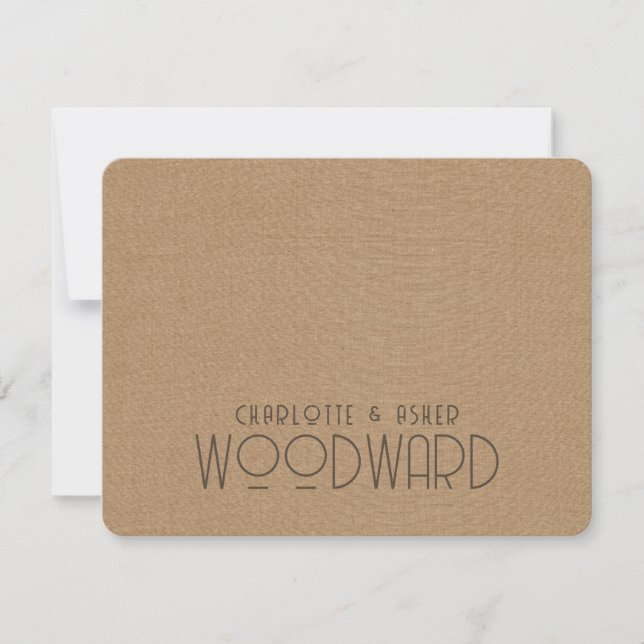 Newlyweds Monogram Brown Embossed Linen Texture Card (Front)