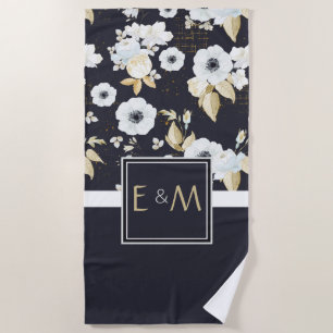 Newlyweds Monogrammed Wedding Decor Gifts Bluw Wht Beach Towel