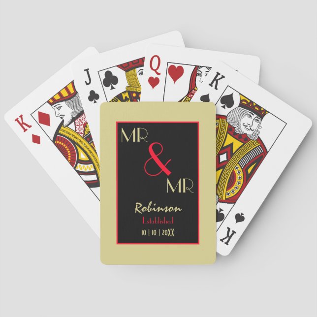 Newlyweds Mr and Mr Personalised Wedding Gift Playing Cards (Back)