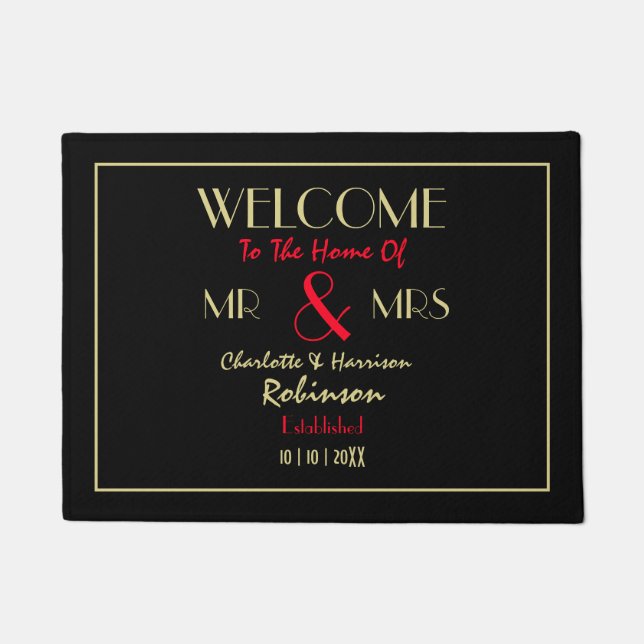 Newlyweds Mr and Mrs Personalised Wedding Gift Doormat (Front)