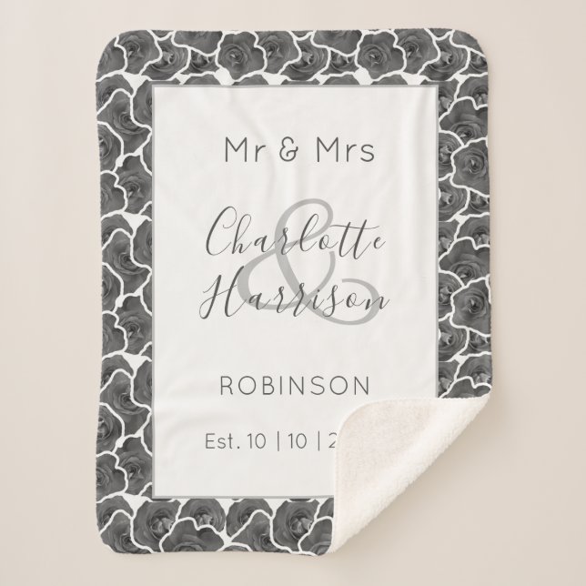 Newlyweds Mr and Mrs Personalised Wedding Gift Sherpa Blanket (Front)