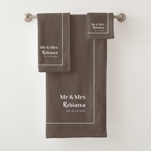 Newlyweds Mr & Mrs Personalised Bath Towel Set (Insitu)