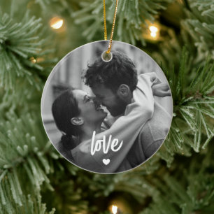 Newlyweds Photo and Text Template Christmas Ceramic Tree Decoration