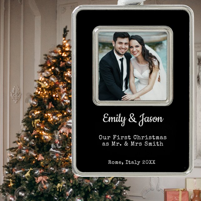 Newlyweds Photo Christmas Ornament  (Newlyweds Photo Christmas Tree Ornament with Custom Template)