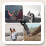 Newlyweds Photo Collage and Monogram Coaster<br><div class="desc">This set of coasters makes a perfect gift for newlyweds. With room for four wedding, engagement, or couple photos, this template features a small, classic, black heart in the centre with a monogram letter in the centre for an extra special personalised touch. Use the four quadrants to tell your story...</div>