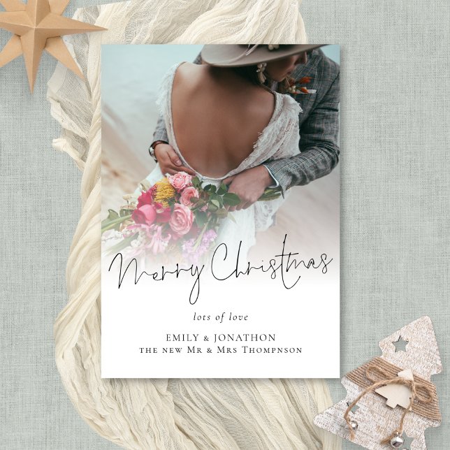 Newlyweds Photo Overlay Merry Christmas Holiday Card (Available digitally or printed)