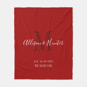 Newlyweds Red Established Date Personalised Fleece Blanket