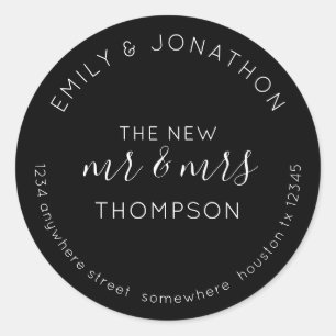 Newlyweds Return Name Address Black Classic Round Sticker
