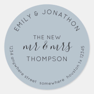 Newlyweds Return Name Address Dusty Blue Classic Round Sticker